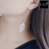 Sterling Silver Leaf Shape Drop Earrings with Tassels Pendant