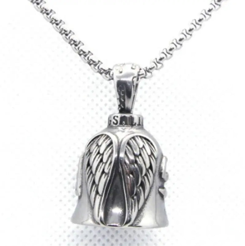 Angel Wings Bell Biker Pendant Necklace for Men