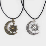 Crescent Moon Sun Charm Leather Choker Necklace