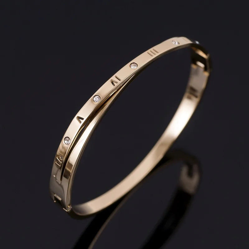 Crystal Stainless Steel Roman Numerals Bracelet for Women Men