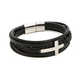 Cross Leather Bracelet for Men Stainless Steel Magnet Bangle Punk Christmas
