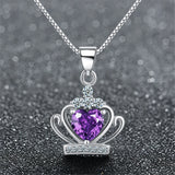 Crown Pendant Necklace Sterling Silver Romantic Crystal Chain
