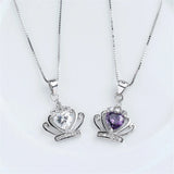 Crown Pendant Necklace Sterling Silver Romantic Crystal Chain