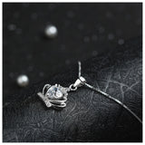 Crown Pendant Necklace Sterling Silver Romantic Crystal Chain