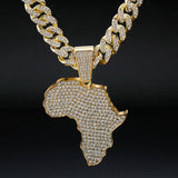 Crystal Africa Map Pendant Necklace Hip Hop Jewelry Cuban Link Chain Gift