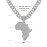Crystal Africa Map Pendant Necklace Hip Hop Jewelry Cuban Link Chain Gift