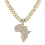 Crystal Africa Map Pendant Necklace Hip Hop Jewelry Cuban Link Chain Gift