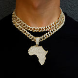 Crystal Africa Map Pendant Necklace Hip Hop Jewelry Cuban Link Chain Gift