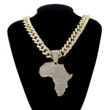 Crystal Africa Map Pendant Necklace Hip Hop Jewelry Cuban Link Chain Gift