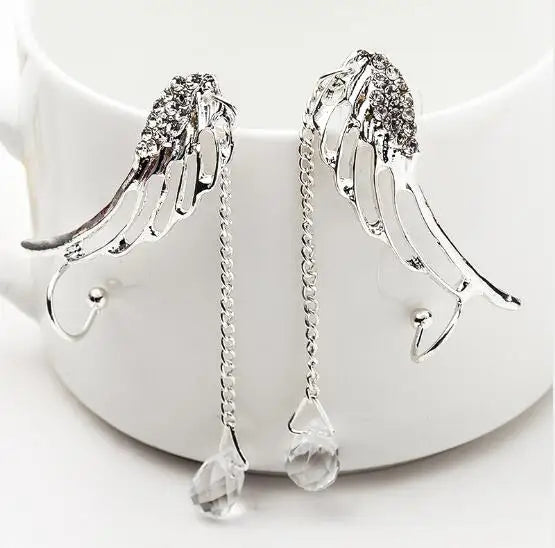Crystal Angle Wing Earrings With Pendant Ear Cuff Women Jewelry