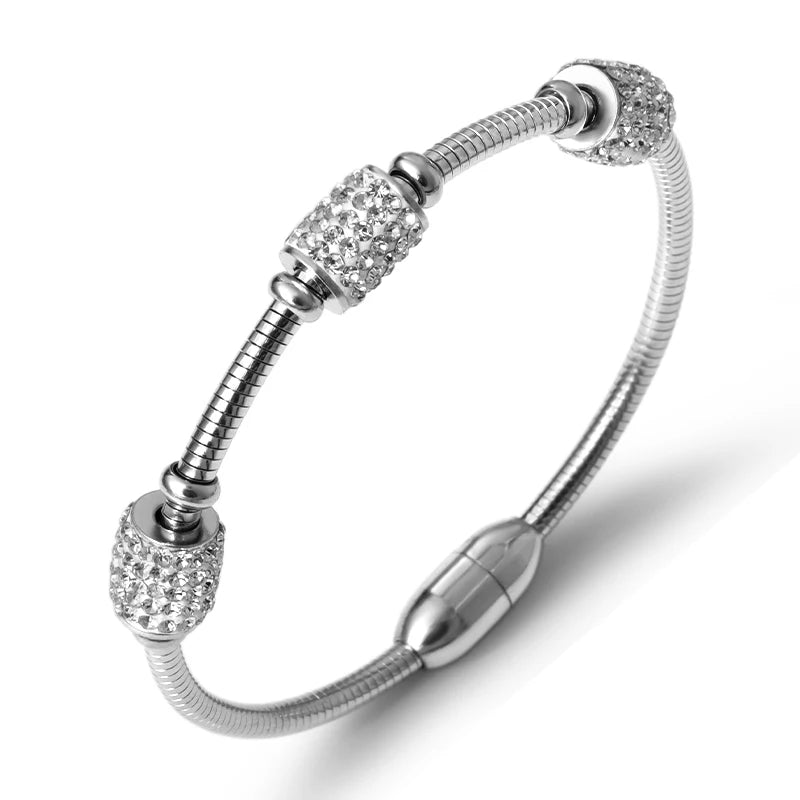 Crystal Bangle Cubic Zirconia Stainless Steel Bracelet for Women
