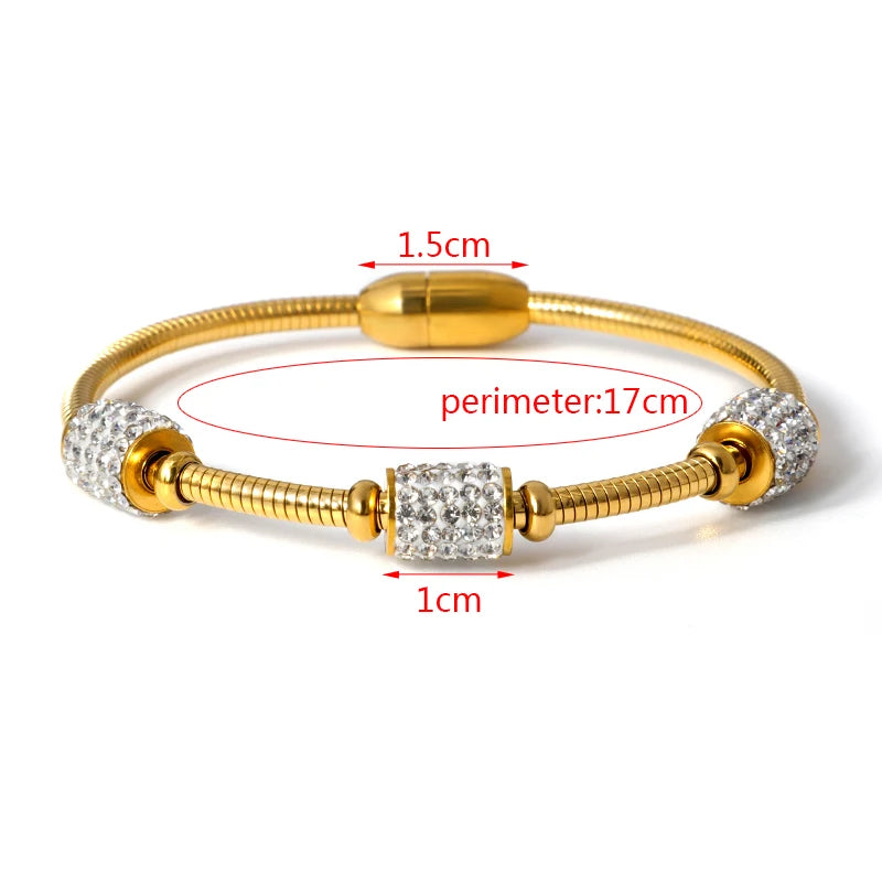 Crystal Bangle Cubic Zirconia Stainless Steel Bracelet for Women