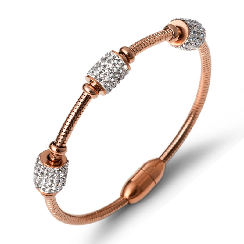 Crystal Bangle Cubic Zirconia Stainless Steel Bracelet for Women