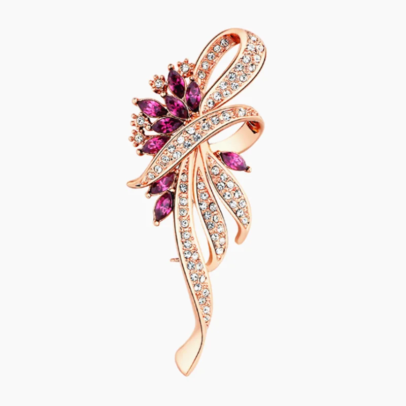 Crystal Bauhinia Brooch Rhinestone Lapel Pin Wedding Jewelry Women
