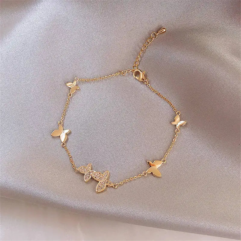 Crystal Butterfly Charm Bracelet Silver Chain Wedding Jewelry