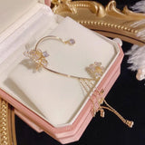 Zircon Flower Ear Cuff Tassel Earrings Clip Jewelry
