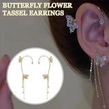 Zircon Flower Ear Cuff Tassel Earrings Clip Jewelry