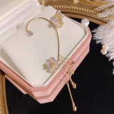Zircon Flower Ear Cuff Tassel Earrings Clip Jewelry