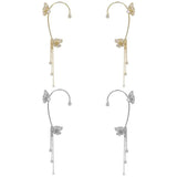 Zircon Flower Ear Cuff Tassel Earrings Clip Jewelry