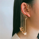 Crystal Butterfly Clip Earring Pearl Bead Ear Cuff Non-Piercing
