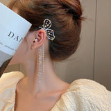 Crystal Butterfly Clip Earring Pearl Bead Ear Cuff Non-Piercing