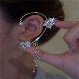 Crystal Butterfly Clip Earring Pearl Bead Ear Cuff Non-Piercing