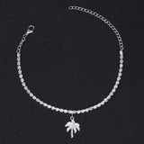 Crystal Butterfly Charm Anklet Palm Leaves Foot Bracelet