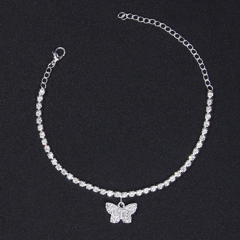 Crystal Butterfly Charm Anklet Palm Leaves Foot Bracelet