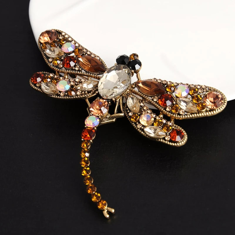 Vintage Crystal Dragonfly Brooch Pin Insect Animal Jewelry