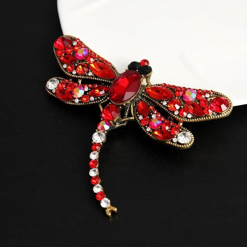 Vintage Crystal Dragonfly Brooch Pin Insect Animal Jewelry