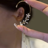 Zircon Crystal Flower Ear Clips Tassel Earrings for Women