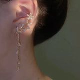 Zircon Crystal Flower Ear Clips Tassel Earrings for Women