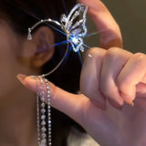 Zircon Crystal Flower Ear Clips Tassel Earrings for Women