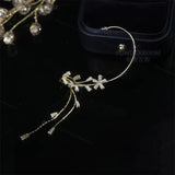 Zircon Crystal Flower Ear Clips Tassel Earrings for Women