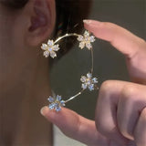 Zircon Crystal Flower Ear Clips Tassel Earrings for Women