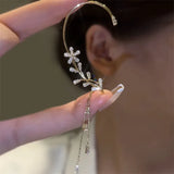 Zircon Crystal Flower Ear Clips Tassel Earrings for Women