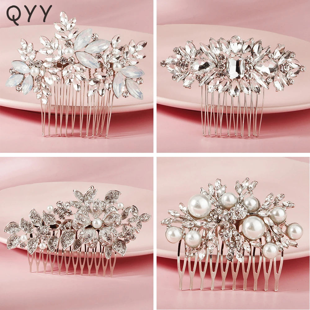 Crystal Hair Comb Clips Silver Bridal Wedding Hair Jewelry