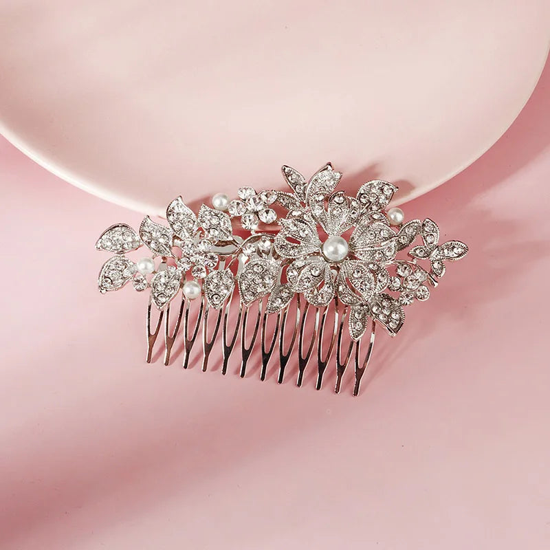 Crystal Hair Comb Clips Silver Bridal Wedding Hair Jewelry