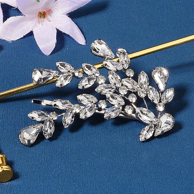 Crystal Hairpins Silver Hair Clips Bride Headpiece