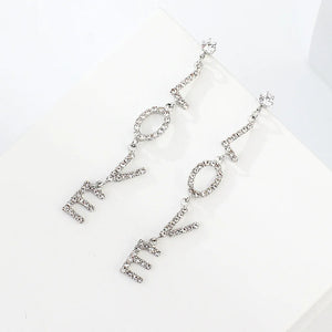 Crystal Earrings Rhinestone Letter Dangle Party Statement Earring