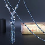 Crystal Tassel Sweater Chain Necklace for Women Girls