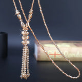 Crystal Tassel Sweater Chain Necklace for Women Girls