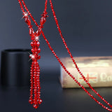 Crystal Tassel Sweater Chain Necklace for Women Girls