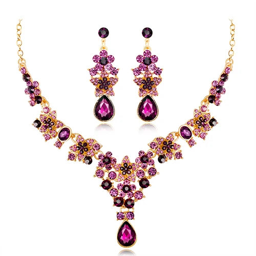 Crystal Pendant Statement Necklace Boho Bridal Jewelry
