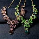 Crystal Pendant Statement Necklace Boho Bridal Jewelry