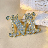 Letter M Enamel Rhinestone Brooch Wedding Jewelry