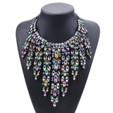 Crystal Rhinestone Tassel Large Collar Choker Necklace