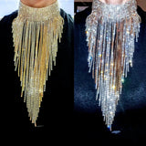 Crystal Rhinestone Tassel Maxi Chokers Necklaces Women Jewelry Wedding Bridal