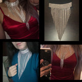 Crystal Rhinestone Tassel Maxi Chokers Necklaces Women Jewelry Wedding Bridal