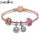 Crystal Shinning Heart Charm Bracelet Glass Beads Party Jewelry